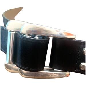 Michael Kors Calf Hair Black Leather Double Buckle Belt Sz LG/XL‎
